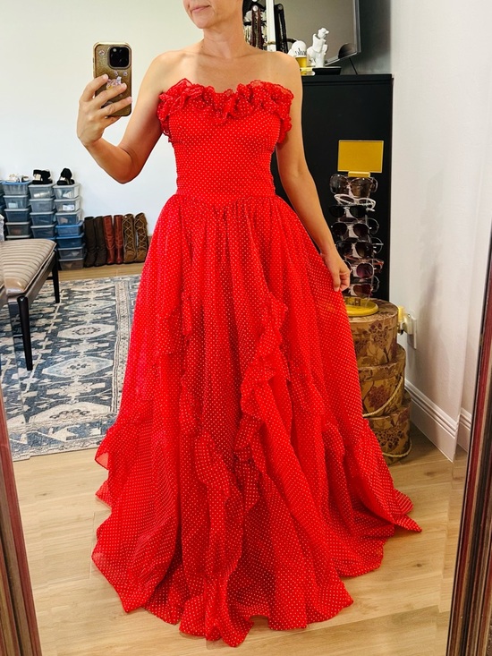 Vintage Dresses & Skirts - Vintage 70’s/80’s Polka Dot Ruffle Gown